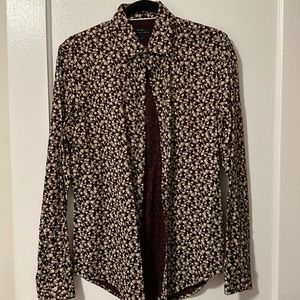 Red floral slim fit small Zara button up